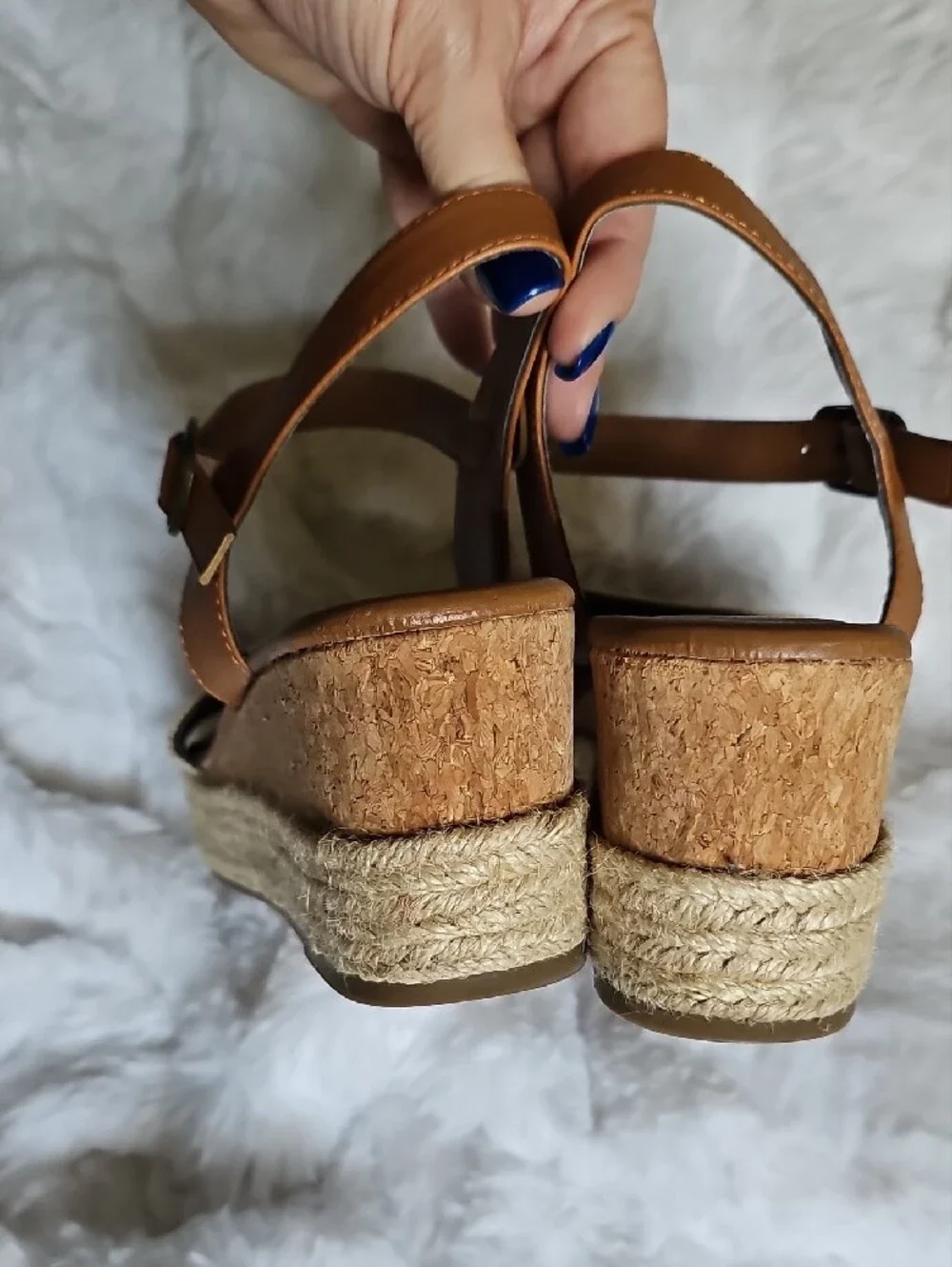 Women’s Tan Espadrille Wedge Sandals with Beige Fabric Toe Strap